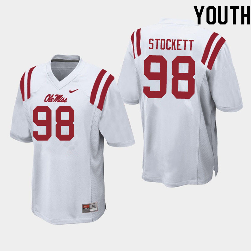 Youth #98 Lawson Stockett Ole Miss Rebels College Football Jerseys Sale-White - Click Image to Close